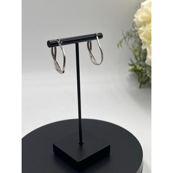 SLC Designer Sterling Sterling 925 Twisted Pave Diamond Elegant Hoop Earrings - Picture 5 of 10